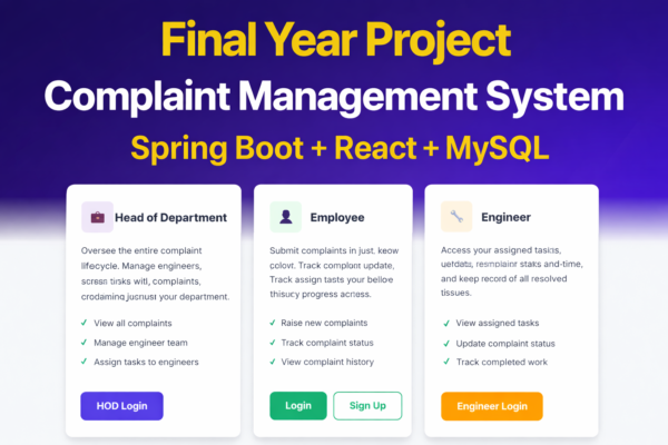 Complaint Management System using Spring Boot, React & MySQL – Full Stack Final Year Project with Source Code